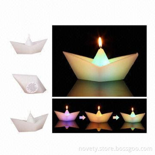 LED Boat Candle, Real Smokeless Wax Candles Really Change Colors when Lit